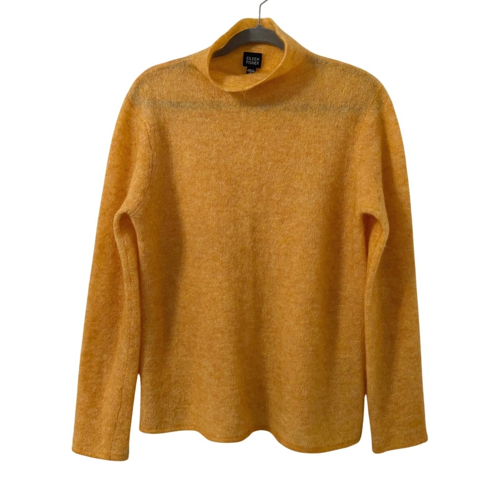 Eileen Fisher Mustard Yellow Mohair Wool Blend Mock Neck Sweater Small Italian